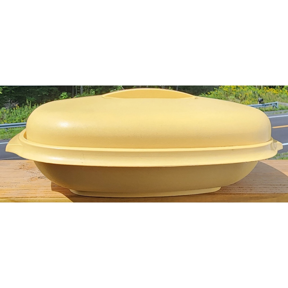 Vintage Yellow‎ Gold 3 pc Tupperware Microwave Steamer Serving Dish 1273
